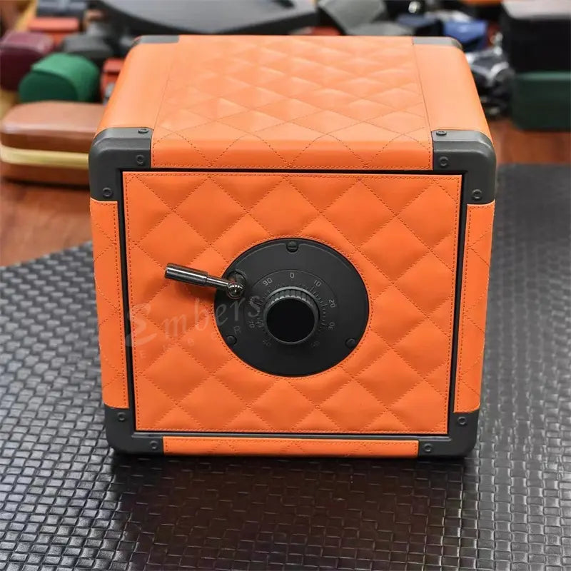 Luxury Leather Mini Watch Winder Safe Box Orange Black